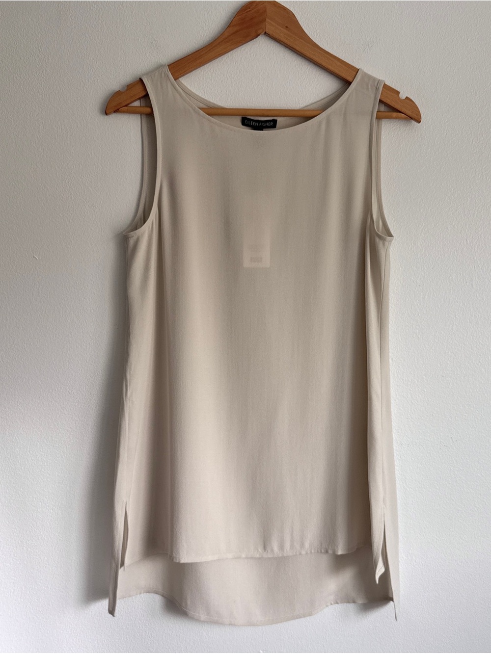 $258 Eileen Fisher  Ivory Sleeveless Hi-Lo 100% Silk Long Tunic Tank Sz XS